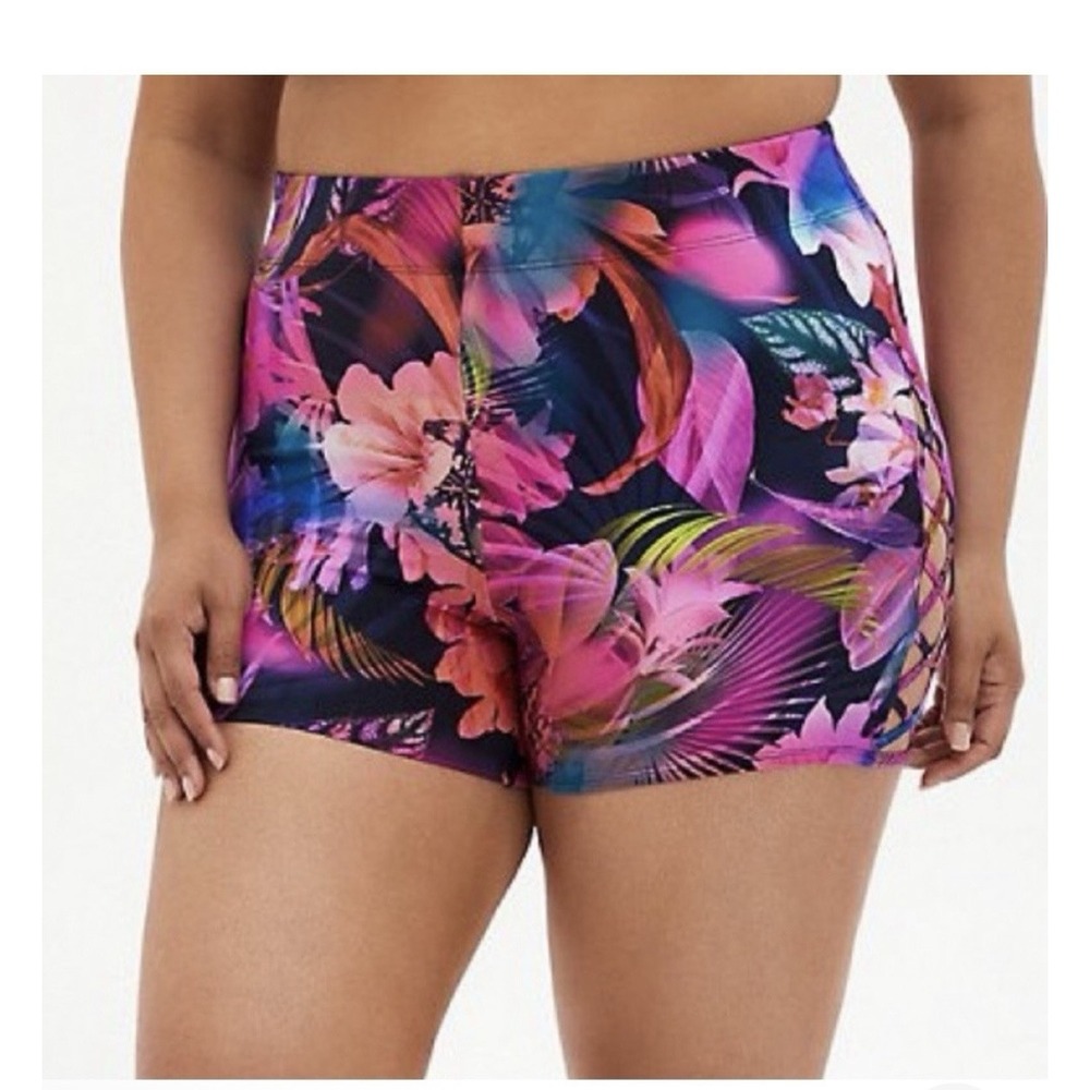 Torrid Tropical Pink Swim Shorts Bikini Bottom Sz 1X
